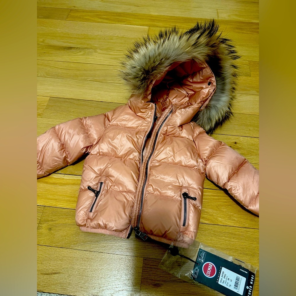 Colmar Pink Copper Puffer Jacket with Fur Hood